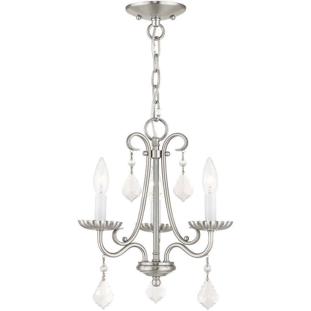 Nickel Three Light Metal Dimmable Chandelier With Shades