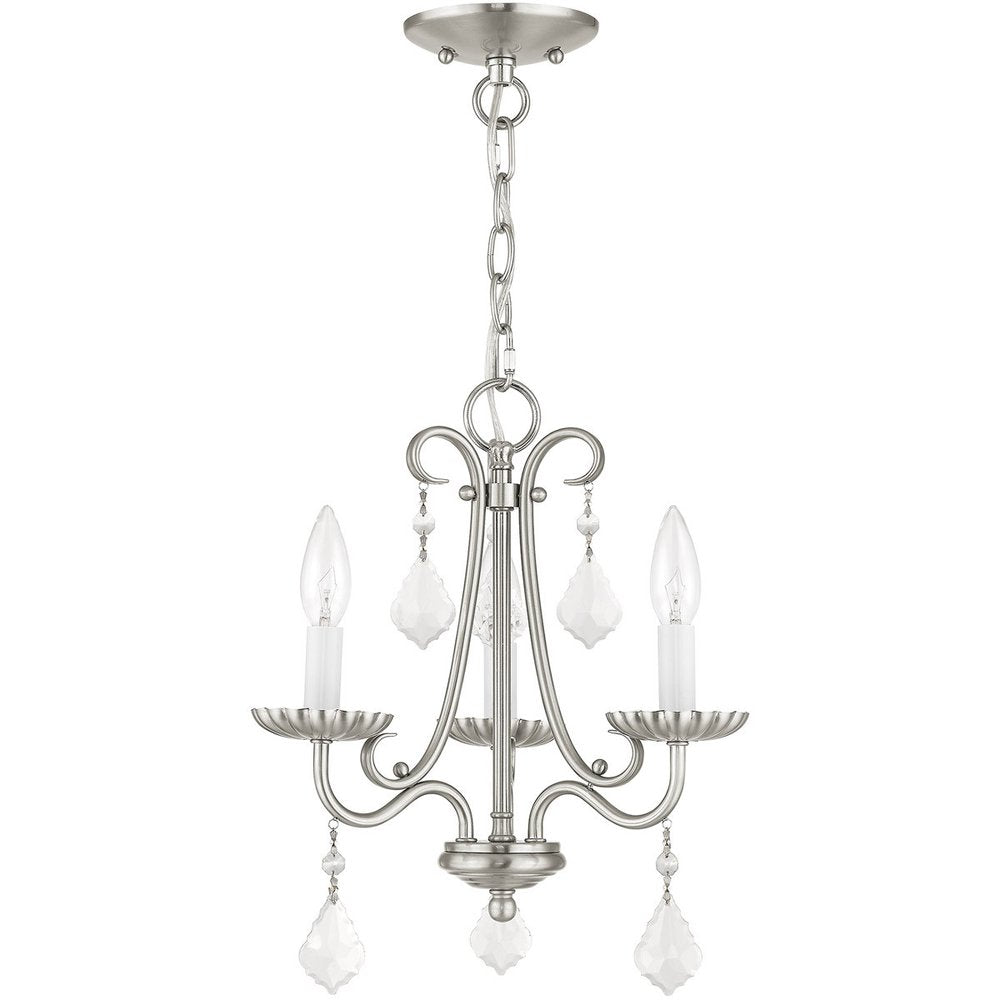 Nickel Three Light Metal Dimmable Chandelier With Shades