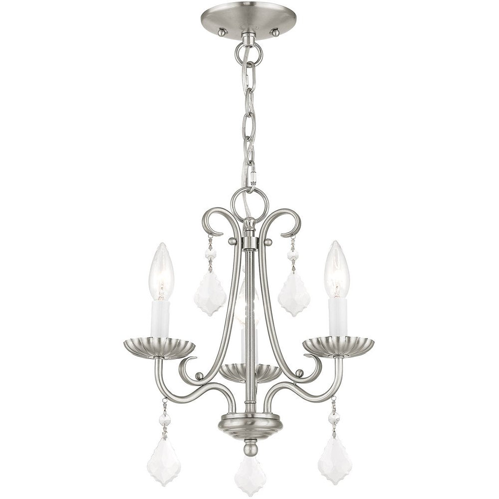 Nickel Three Light Metal Dimmable Chandelier With Shades