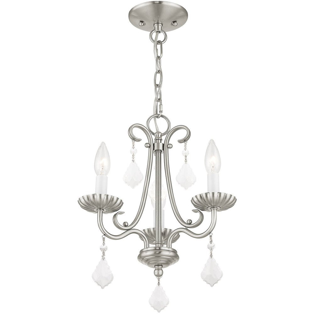 Nickel Three Light Metal Dimmable Chandelier With Shades