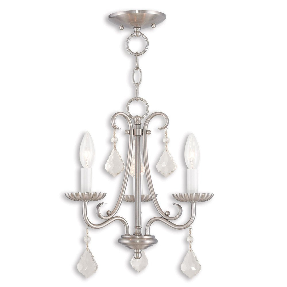 Nickel Three Light Metal Dimmable Chandelier With Shades