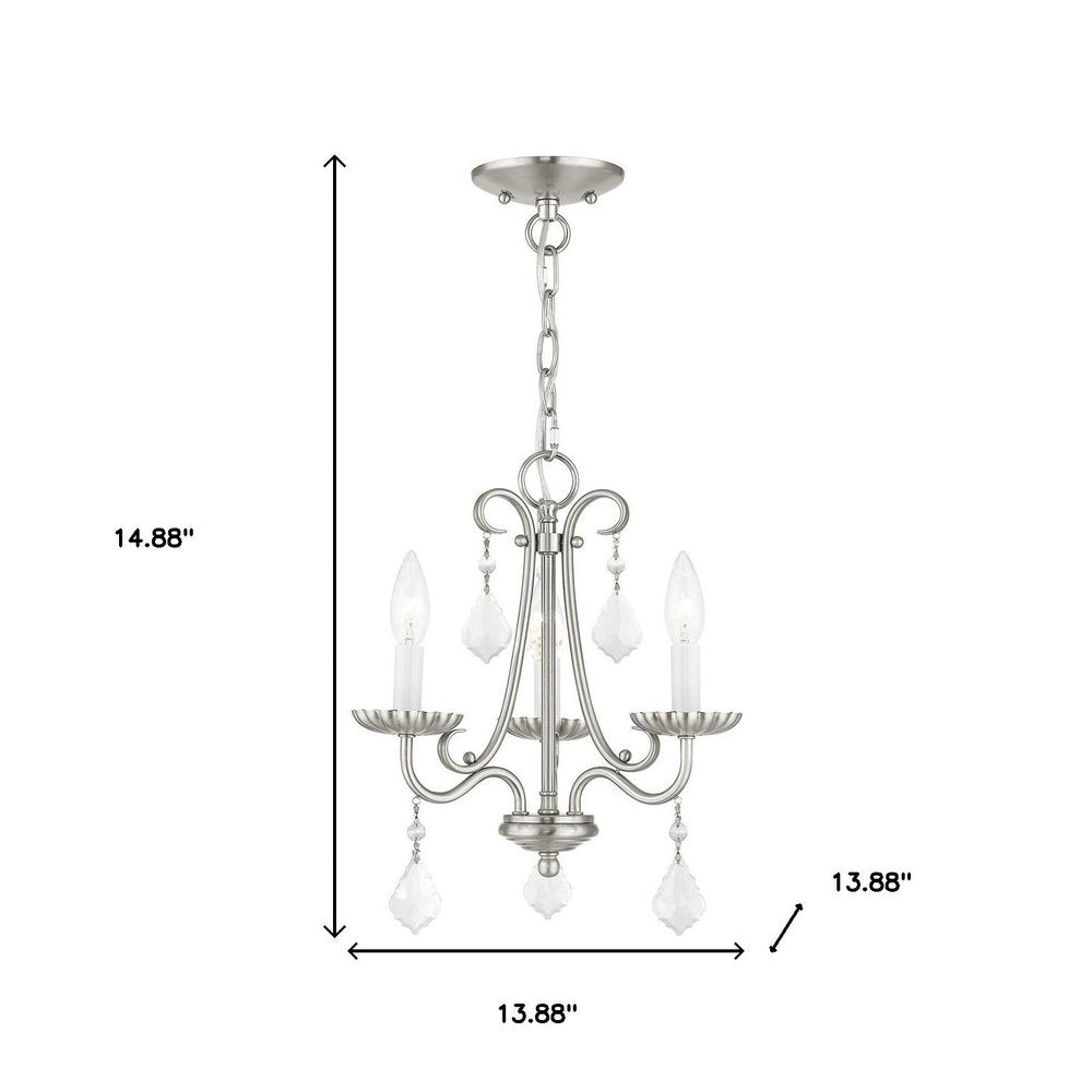 Nickel Three Light Metal Dimmable Chandelier With Shades
