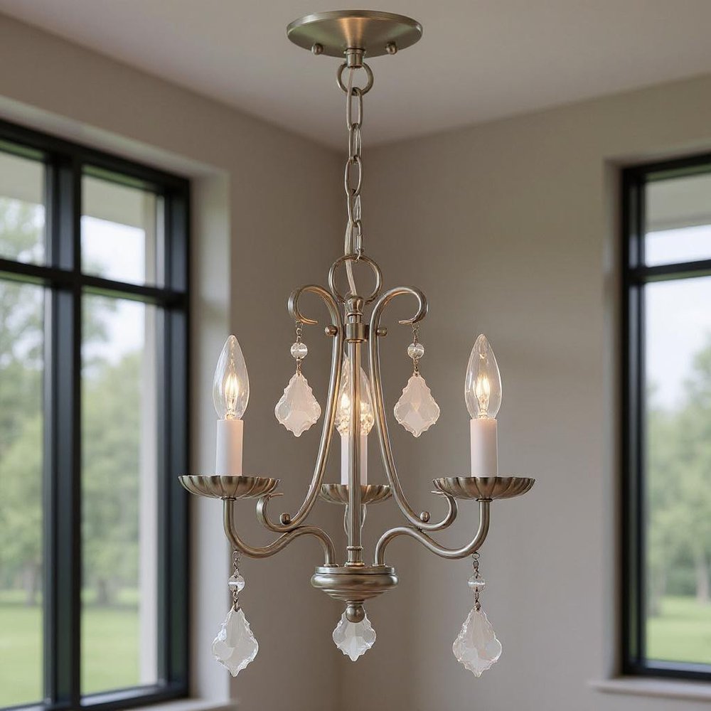 Nickel Three Light Metal Dimmable Chandelier With Shades