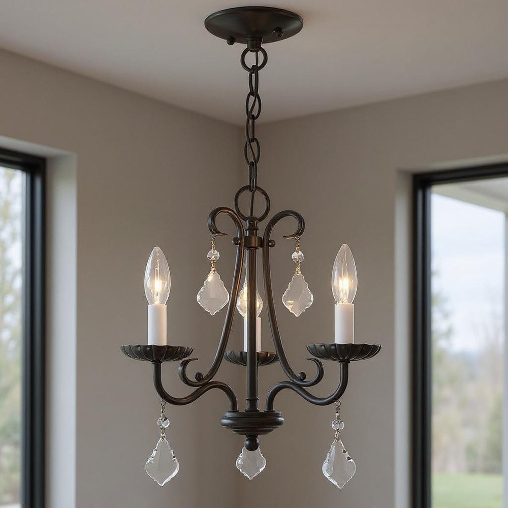 Bronze Three Light Metal Dimmable Chandelier With Shades