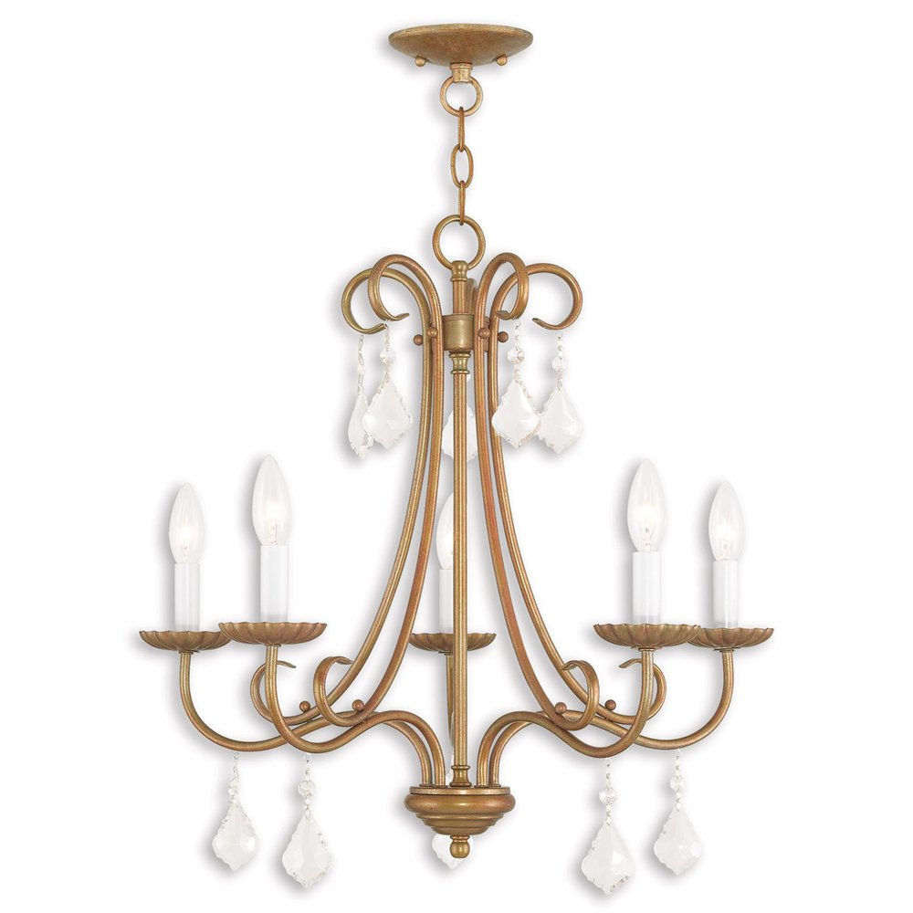 Antiqued Gold Five Light Metal Dimmable Chandelier With Shades