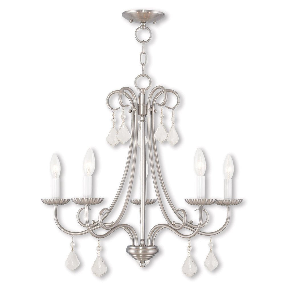 Nickel Five Light Metal Dimmable Chandelier With Shades