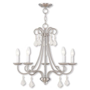 Nickel Five Light Metal Dimmable Chandelier With Shades