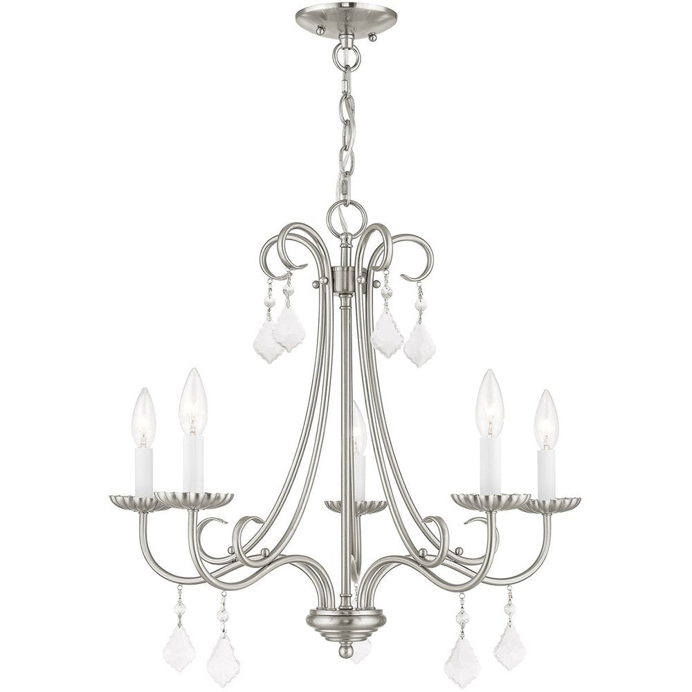 Nickel Five Light Metal Dimmable Chandelier With Shades
