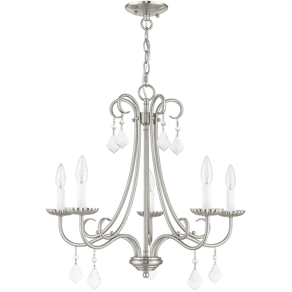 Nickel Five Light Metal Dimmable Chandelier With Shades