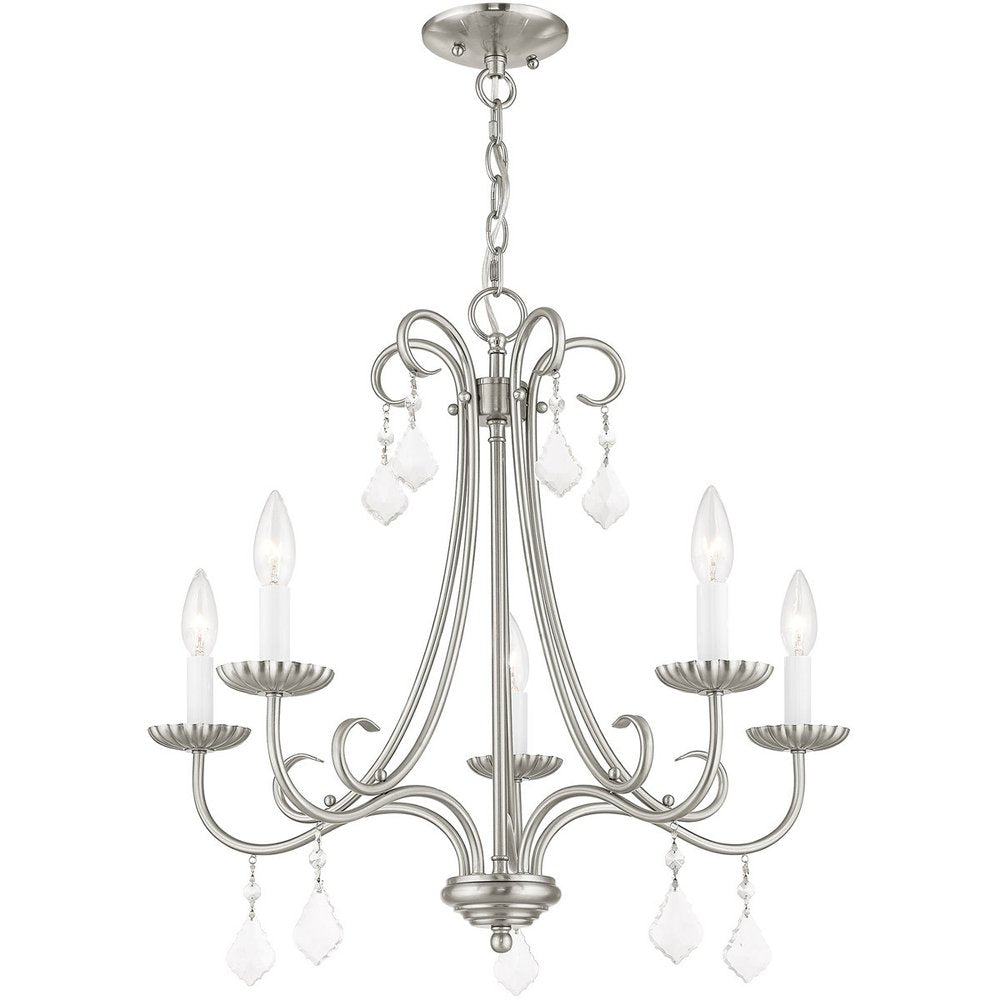 Nickel Five Light Metal Dimmable Chandelier With Shades