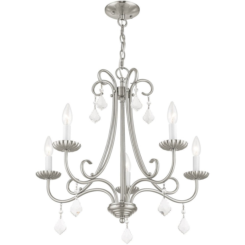 Nickel Five Light Metal Dimmable Chandelier With Shades