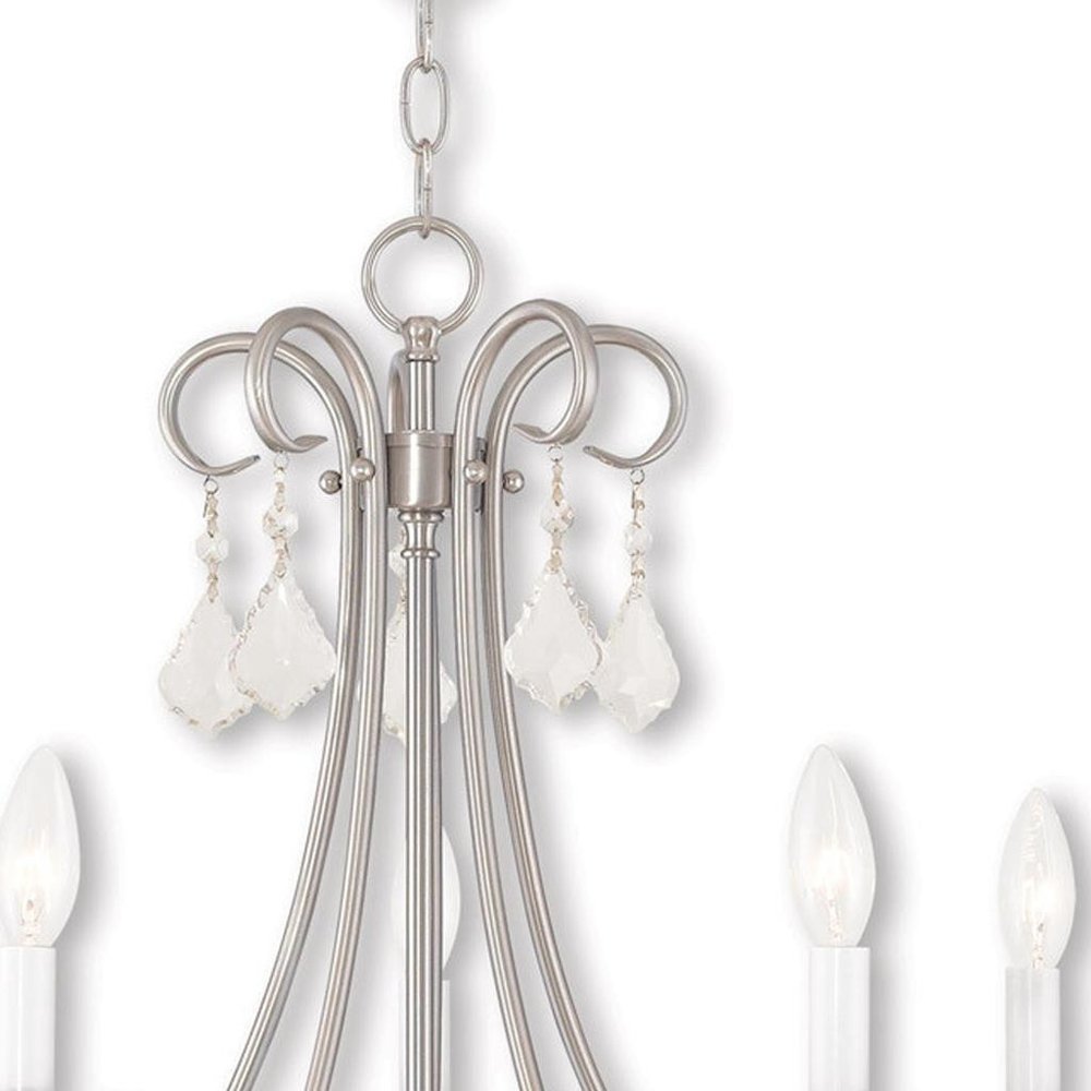 Nickel Five Light Metal Dimmable Chandelier With Shades