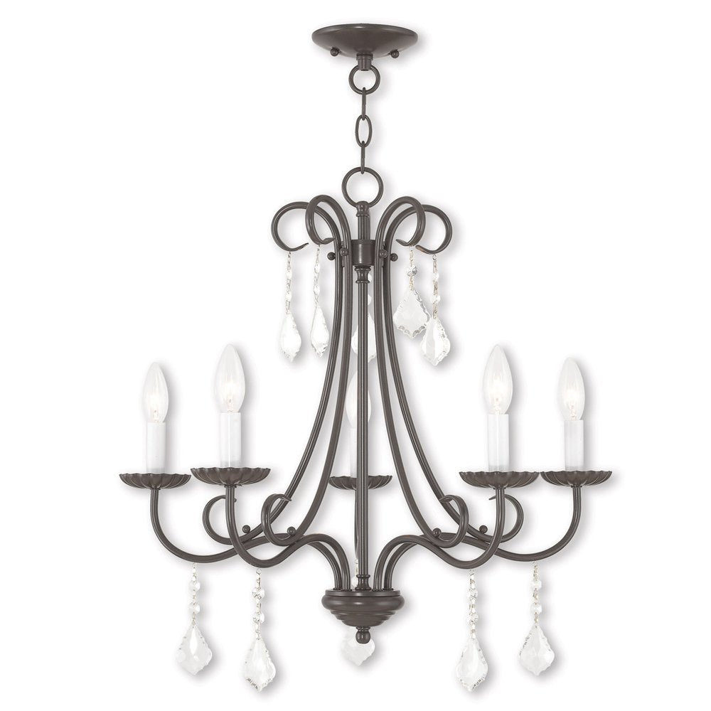 Bronze Five Light Metal Dimmable Chandelier With Shades