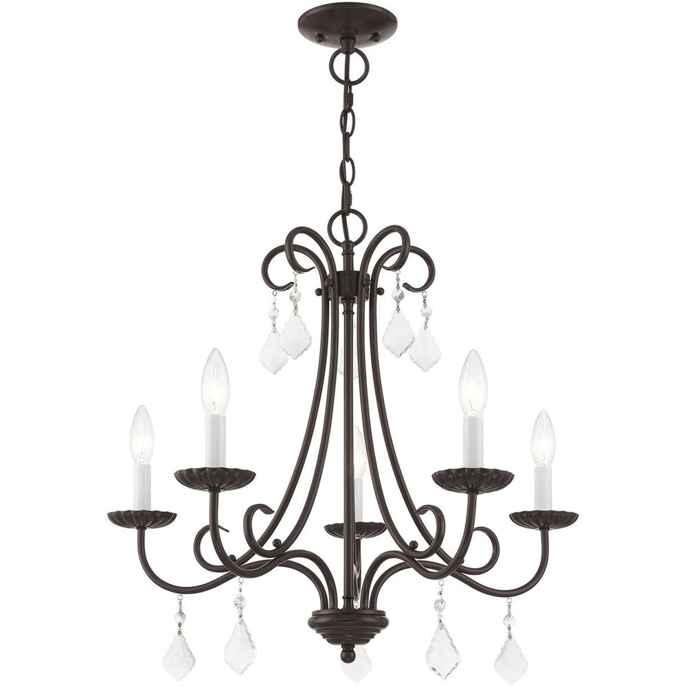 Bronze Five Light Metal Dimmable Chandelier With Shades