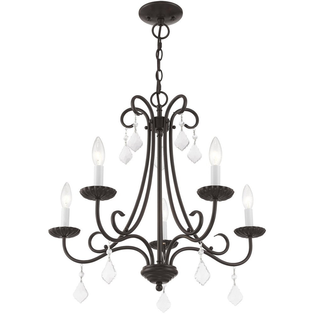 Bronze Five Light Metal Dimmable Chandelier With Shades