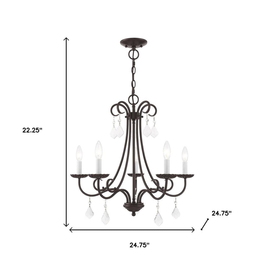 Bronze Five Light Metal Dimmable Chandelier With Shades