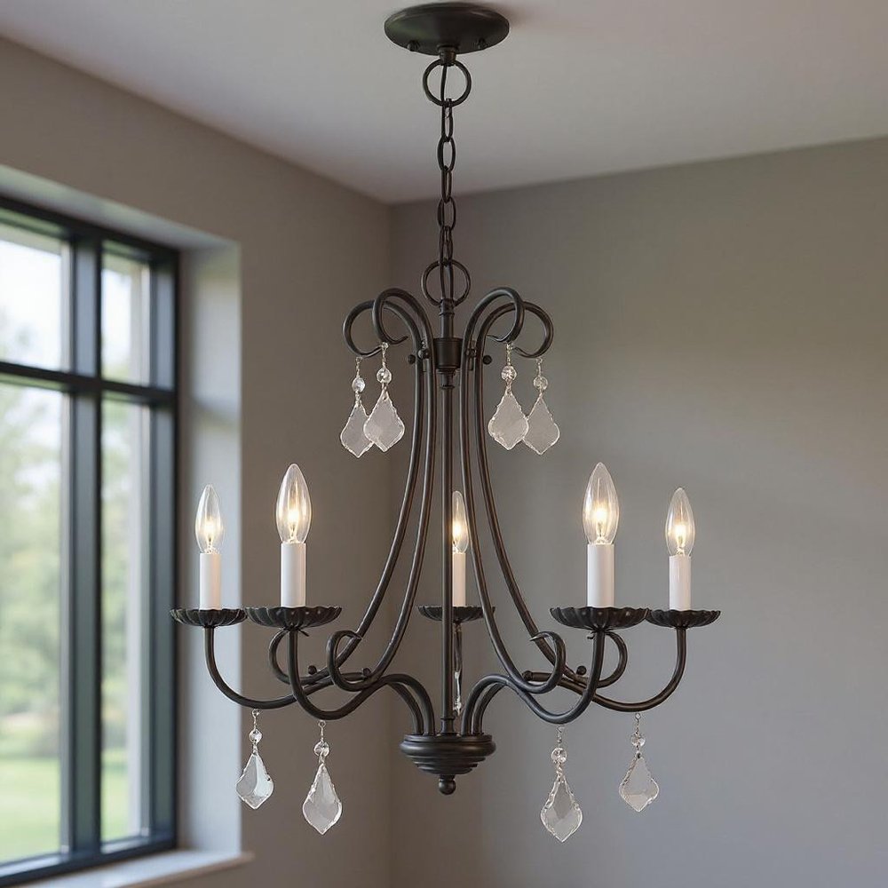 Bronze Five Light Metal Dimmable Chandelier With Shades