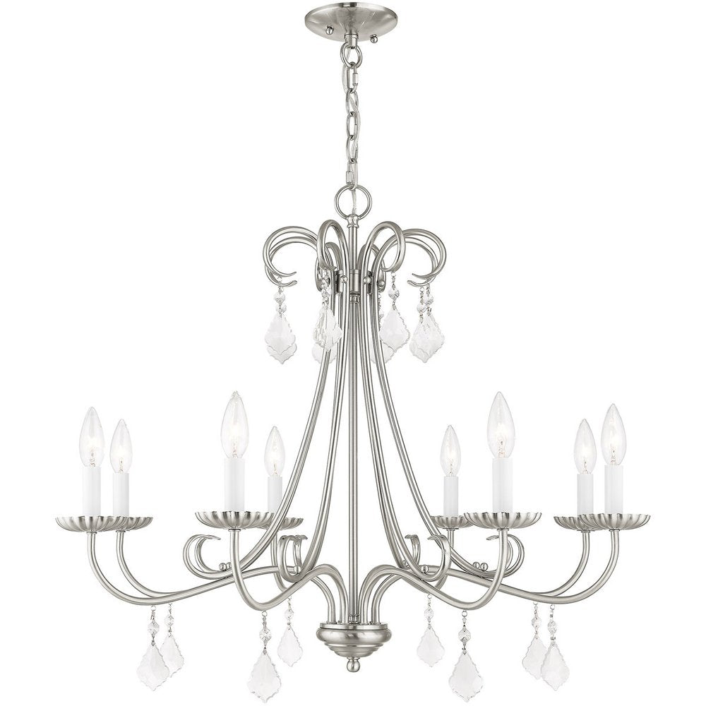 Nickel Eight Light Metal Dimmable Chandelier With Shades
