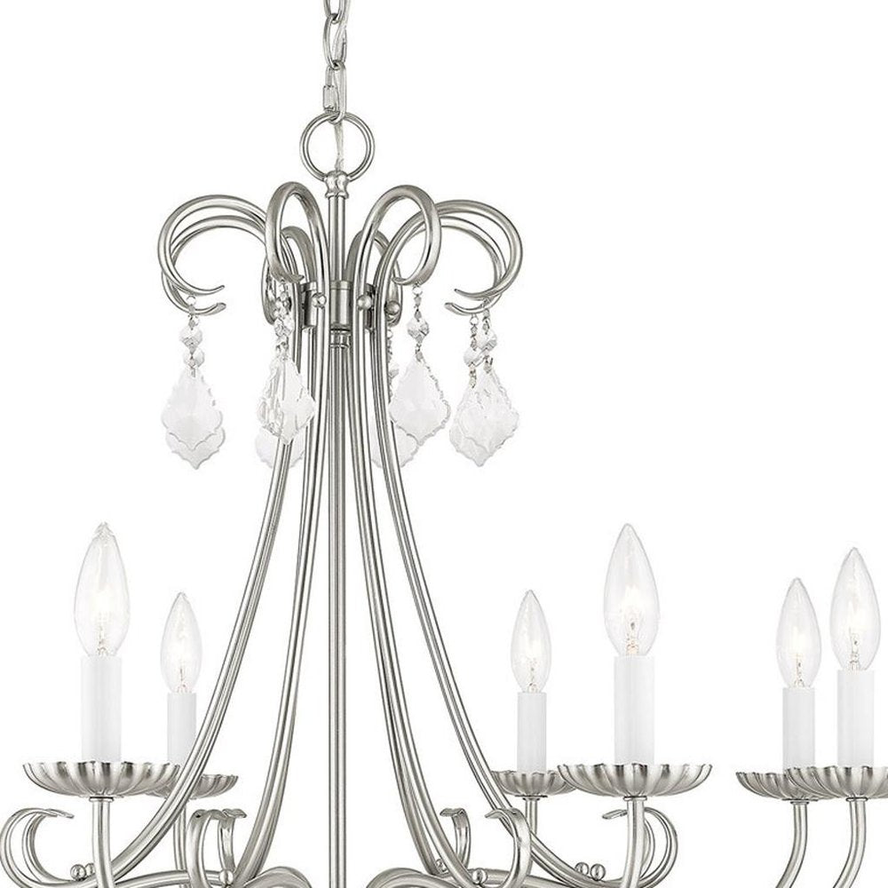 Nickel Eight Light Metal Dimmable Chandelier With Shades