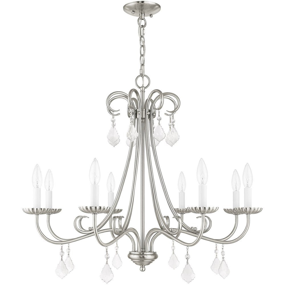 Nickel Eight Light Metal Dimmable Chandelier With Shades