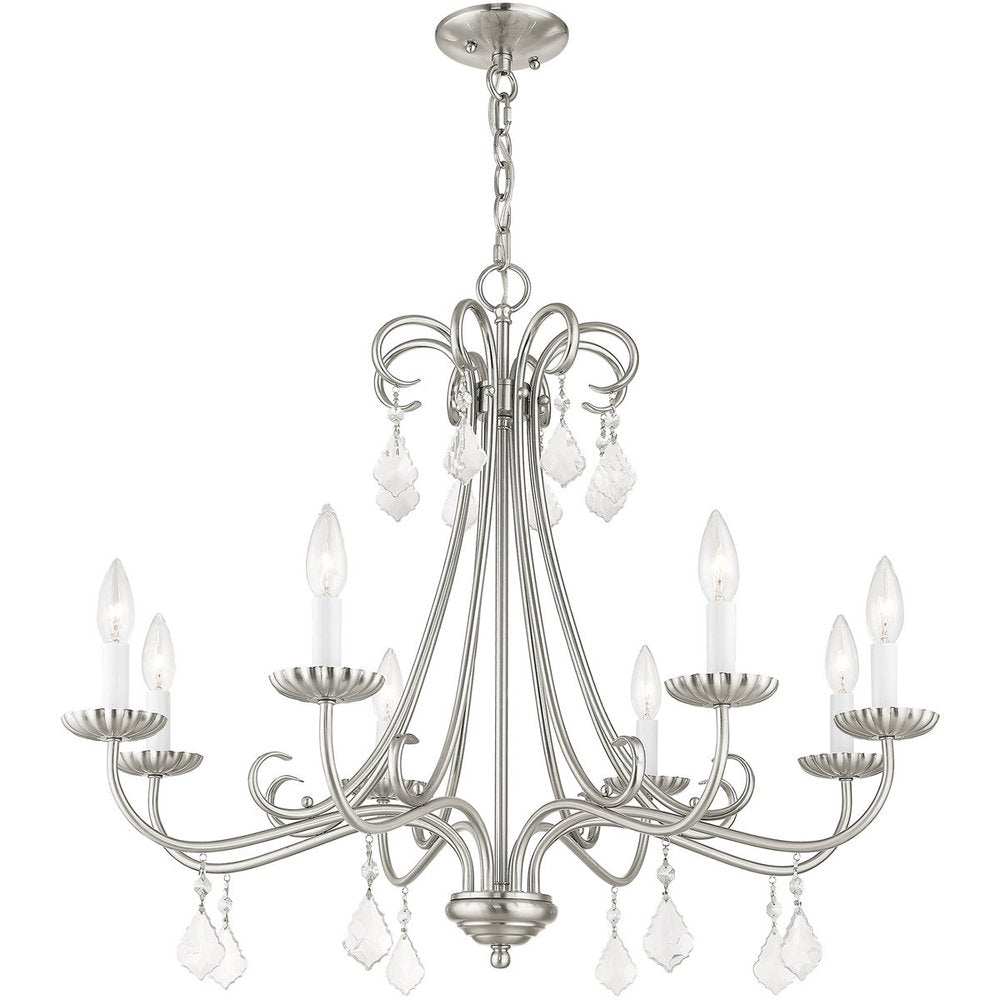 Nickel Eight Light Metal Dimmable Chandelier With Shades