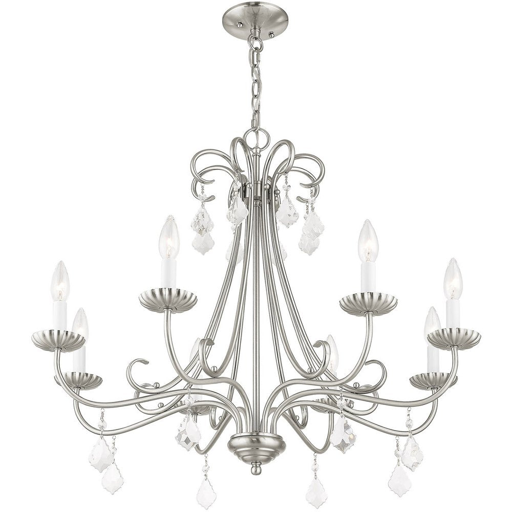 Nickel Eight Light Metal Dimmable Chandelier With Shades