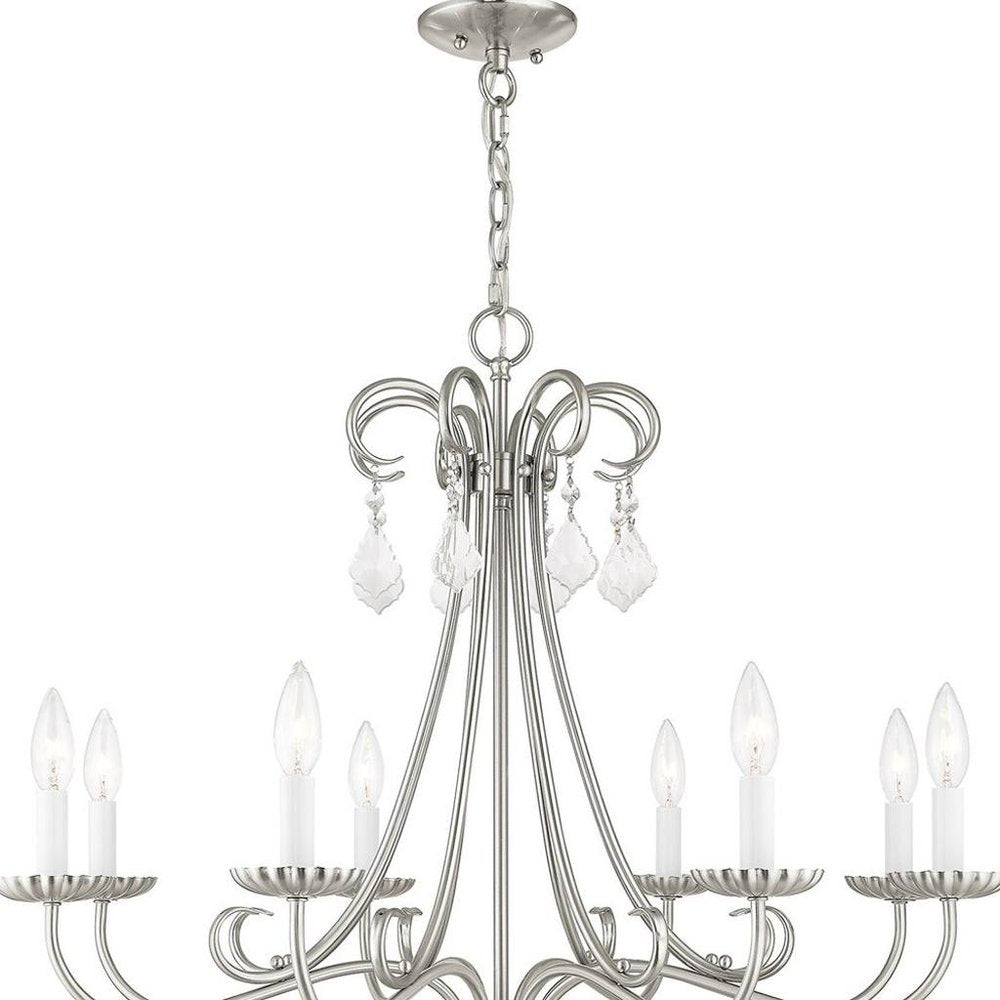 Nickel Eight Light Metal Dimmable Chandelier With Shades