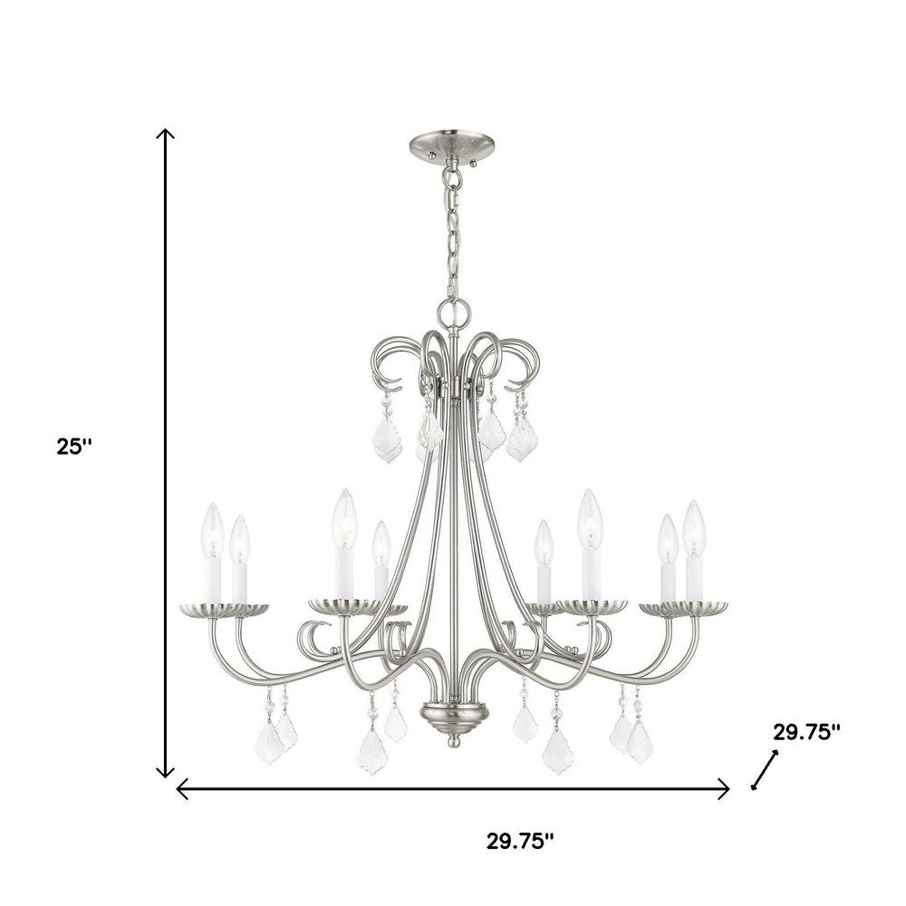 Nickel Eight Light Metal Dimmable Chandelier With Shades