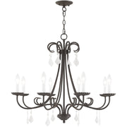 Bronze Eight Light Metal Dimmable Chandelier With Shades