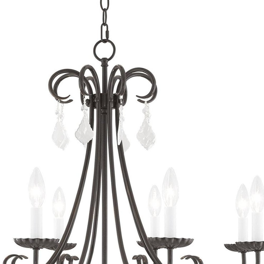 Bronze Eight Light Metal Dimmable Chandelier With Shades