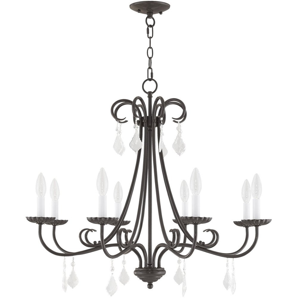 Bronze Eight Light Metal Dimmable Chandelier With Shades