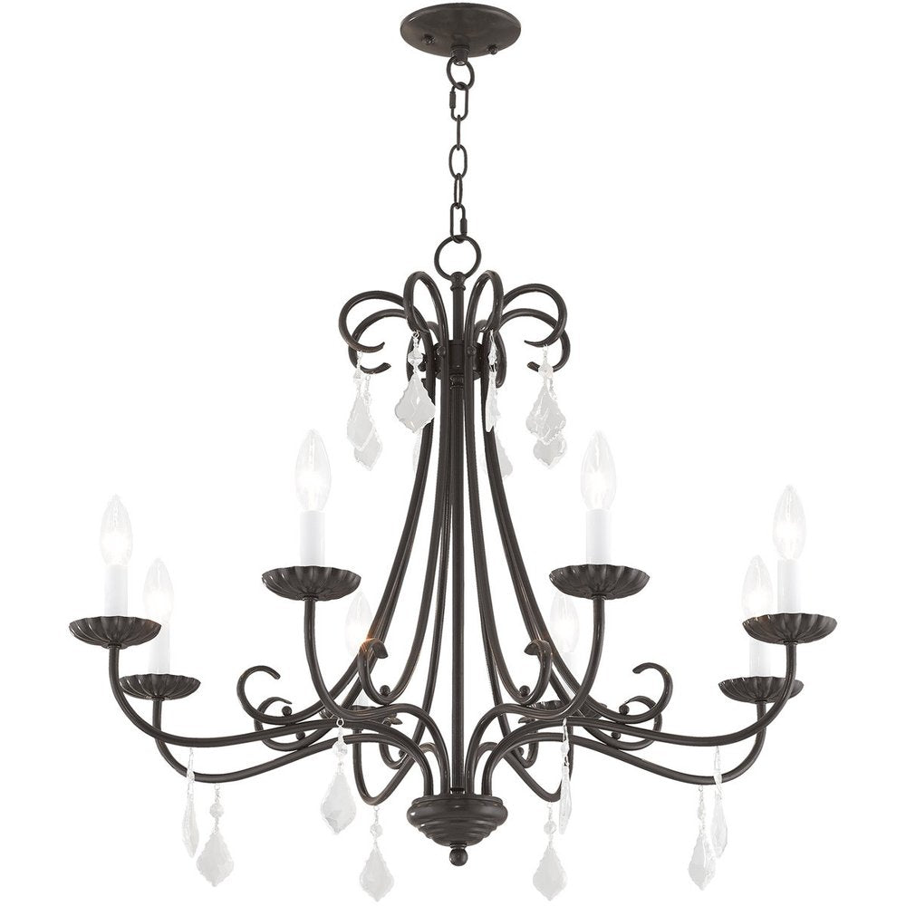 Bronze Eight Light Metal Dimmable Chandelier With Shades