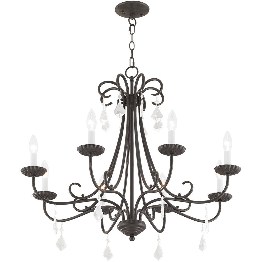 Bronze Eight Light Metal Dimmable Chandelier With Shades