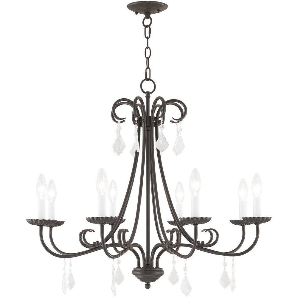 Bronze Eight Light Metal Dimmable Chandelier With Shades