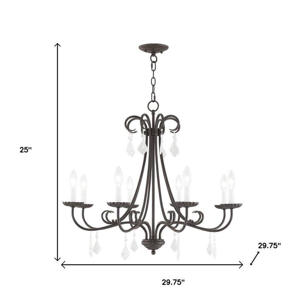 Bronze Eight Light Metal Dimmable Chandelier With Shades