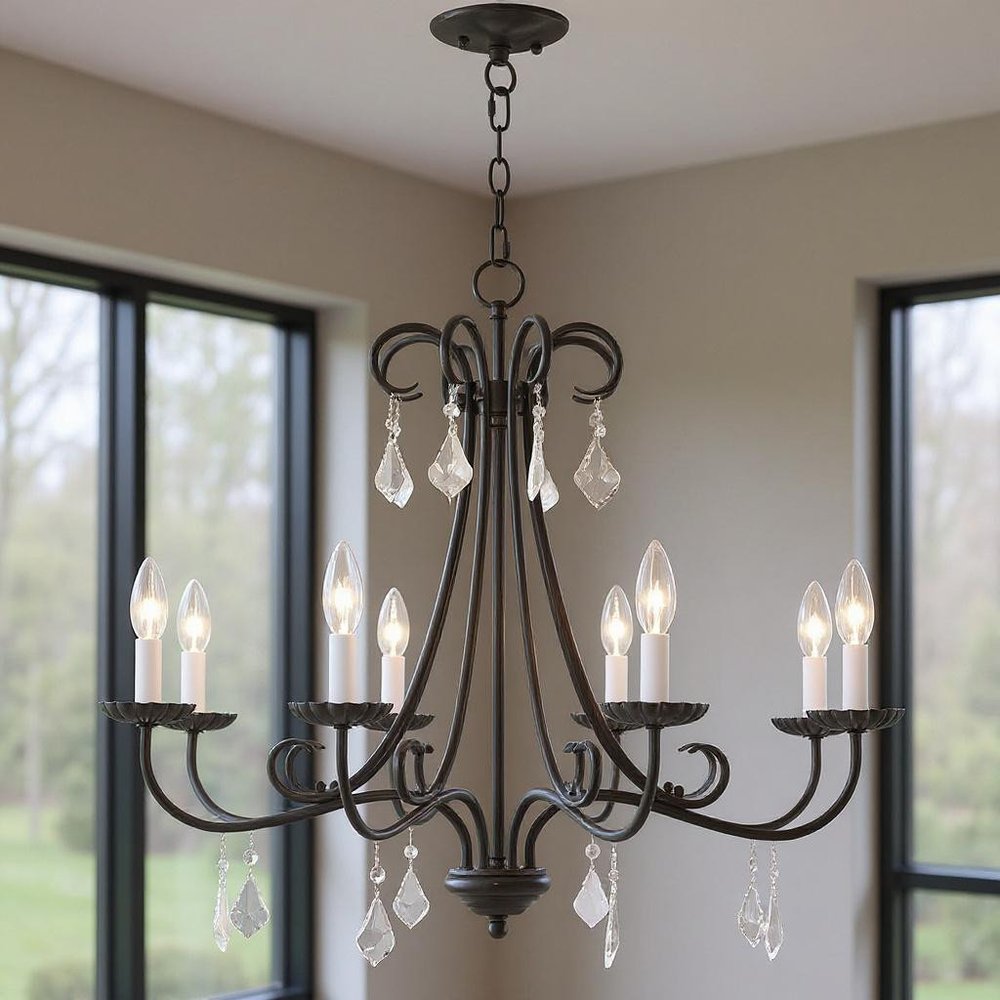 Eight Light Dimmable Chandelier With Shades