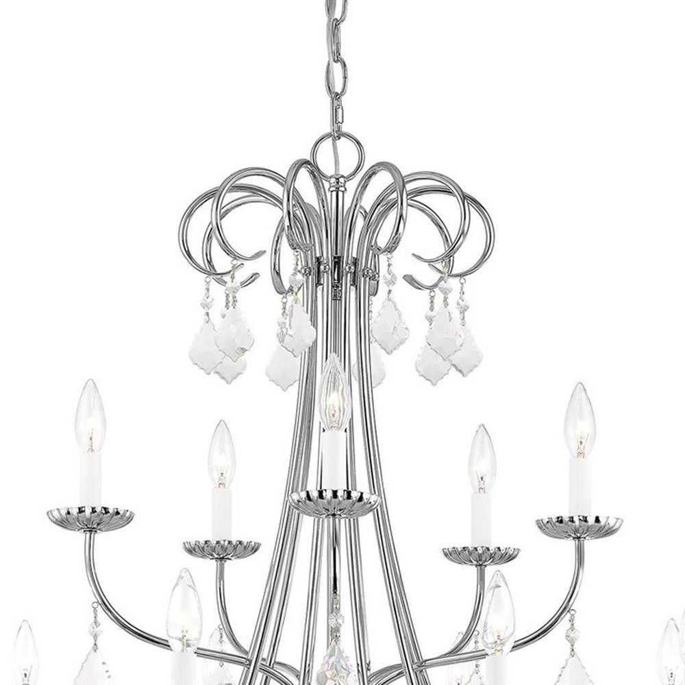 Silver Multi Light Metal Dimmable Chandelier With Shades