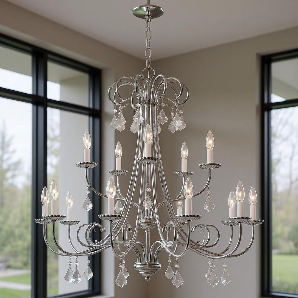 Silver Multi Light Metal Dimmable Chandelier With Shades