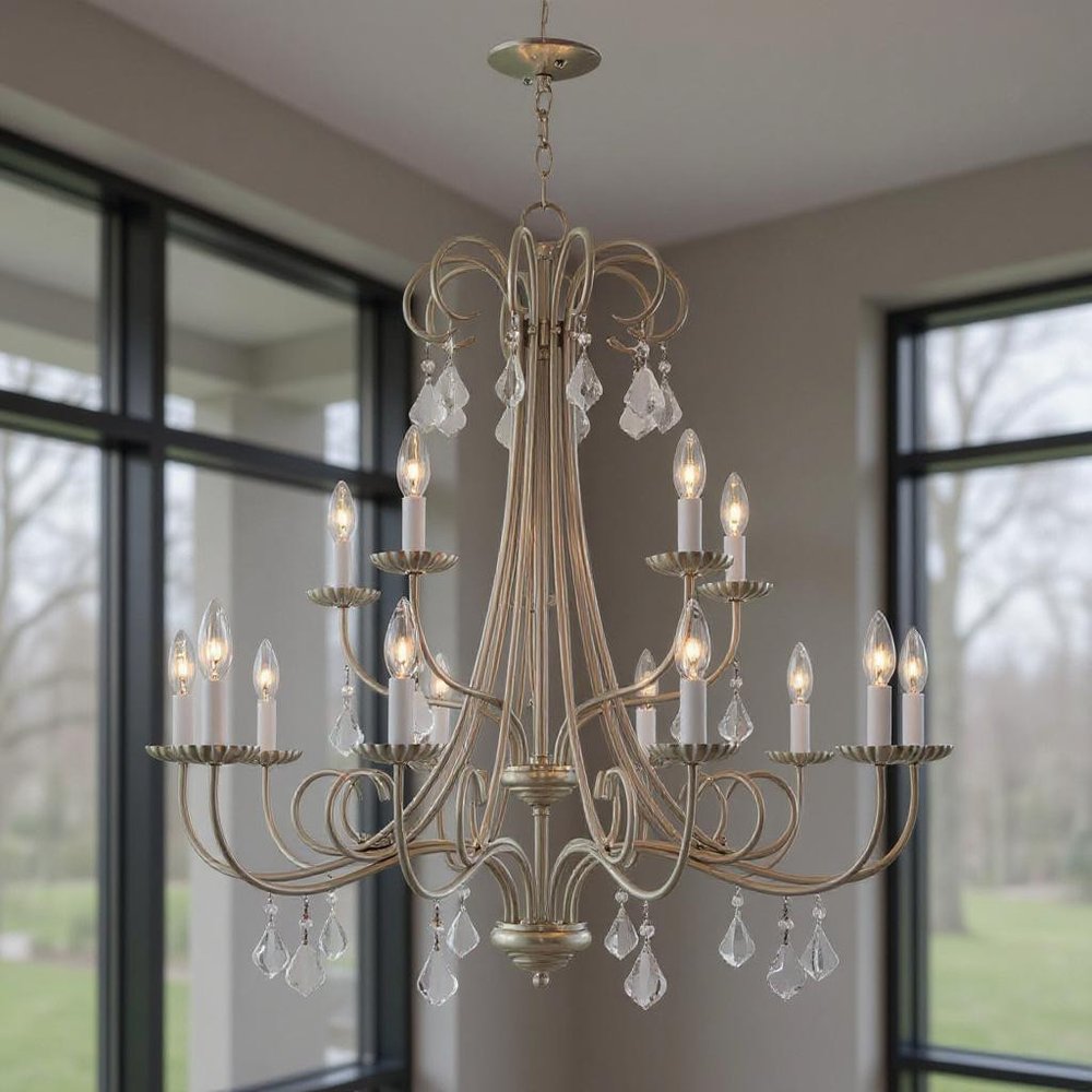 Nickel Multi Light Metal Dimmable Chandelier With Shades