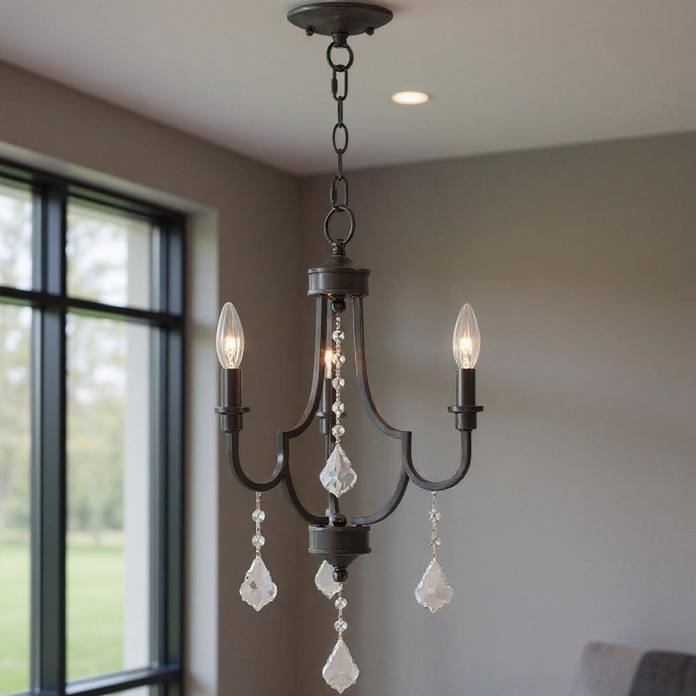 Bronze Three Light Metal Dimmable Chandelier With Shades
