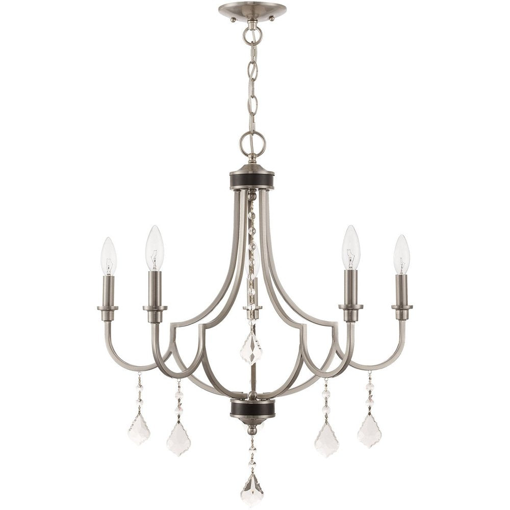 Nickel Five Light Metal Dimmable Chandelier With Shades