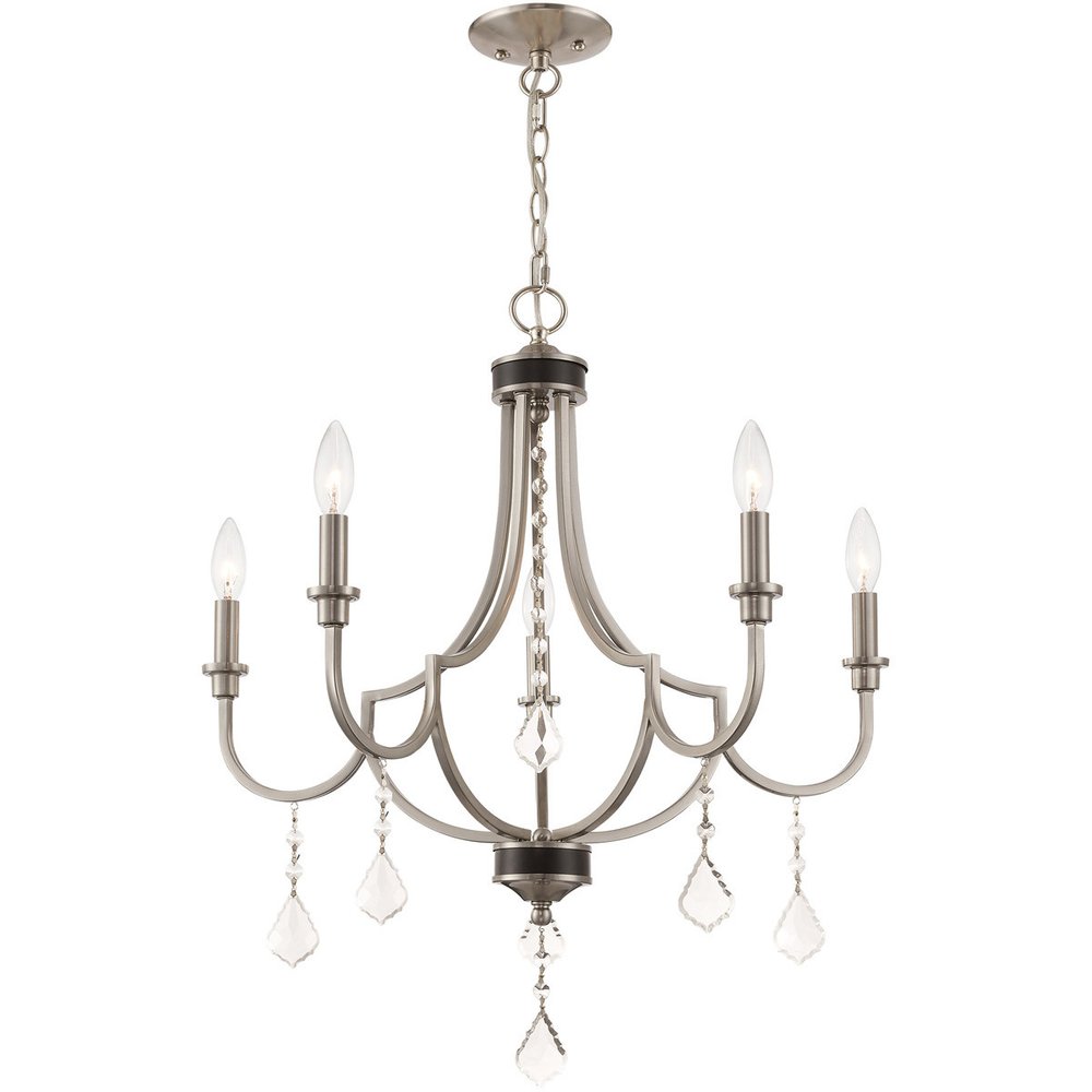 Nickel Five Light Metal Dimmable Chandelier With Shades