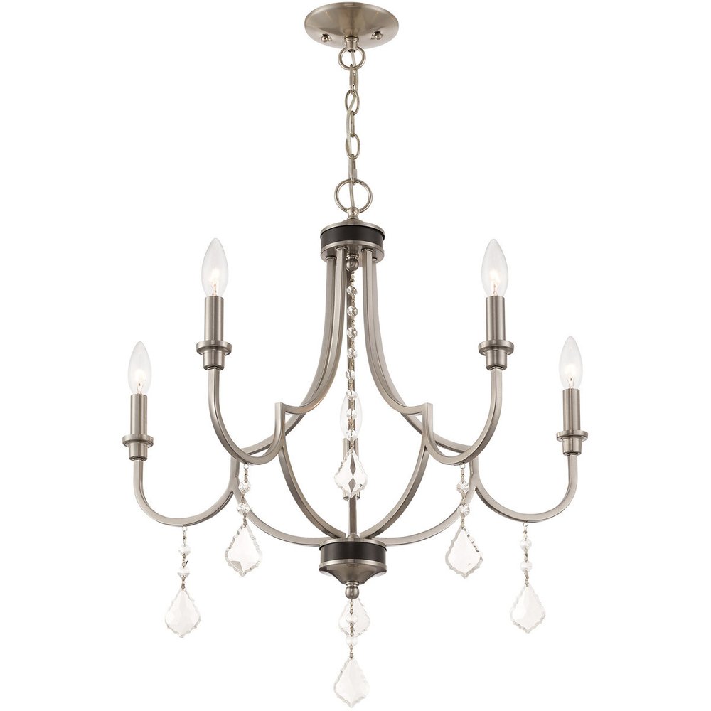 Nickel Five Light Metal Dimmable Chandelier With Shades
