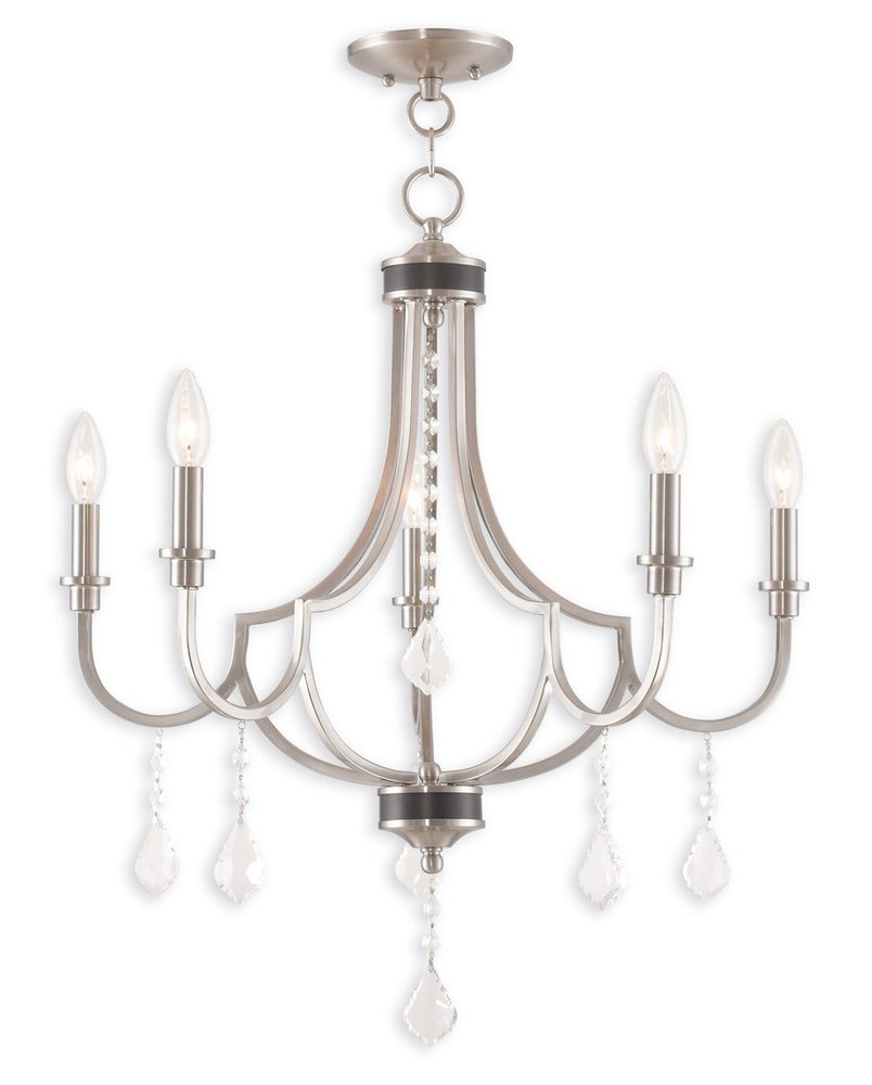 Nickel Five Light Metal Dimmable Chandelier With Shades