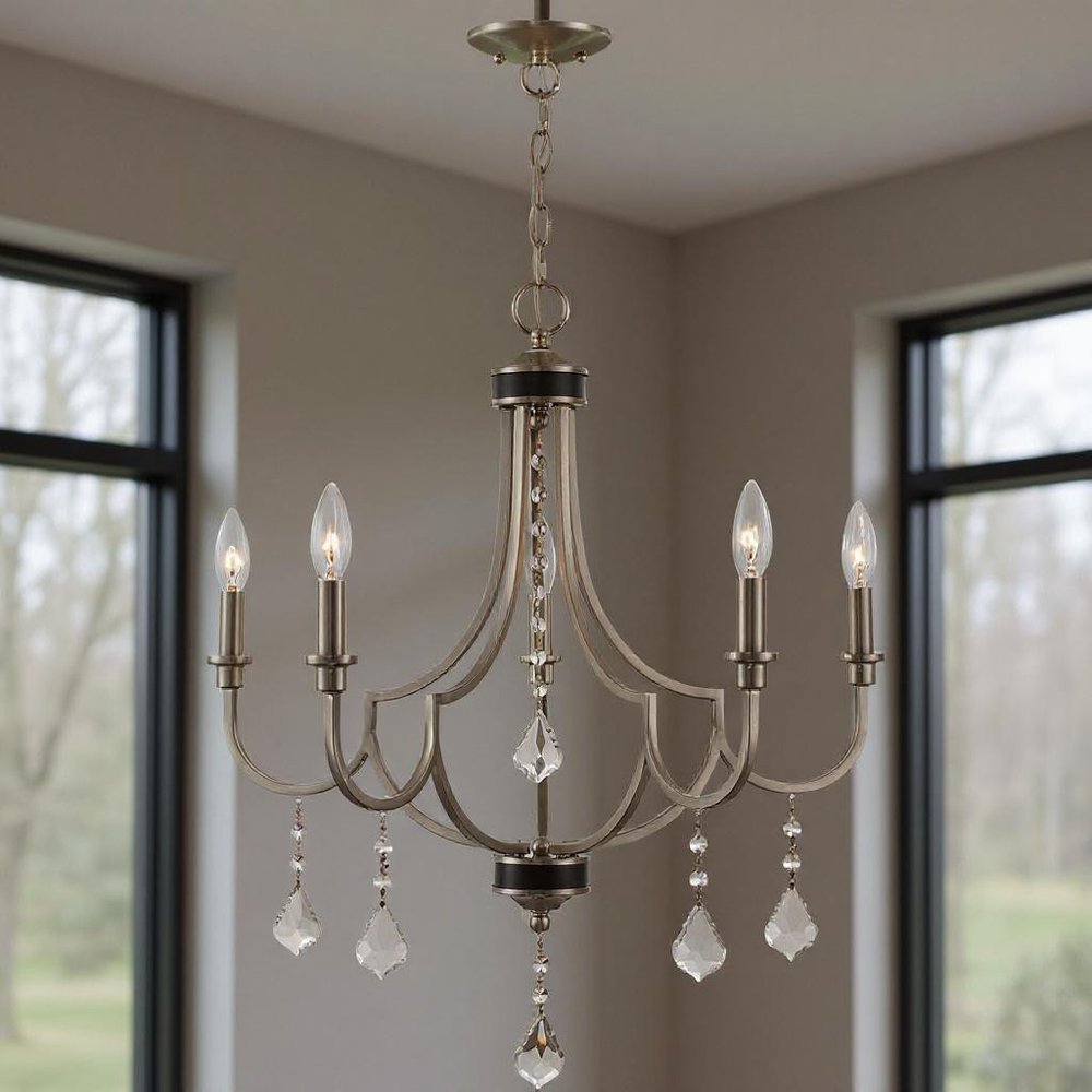 Five Light Dimmable Chandelier With Shades