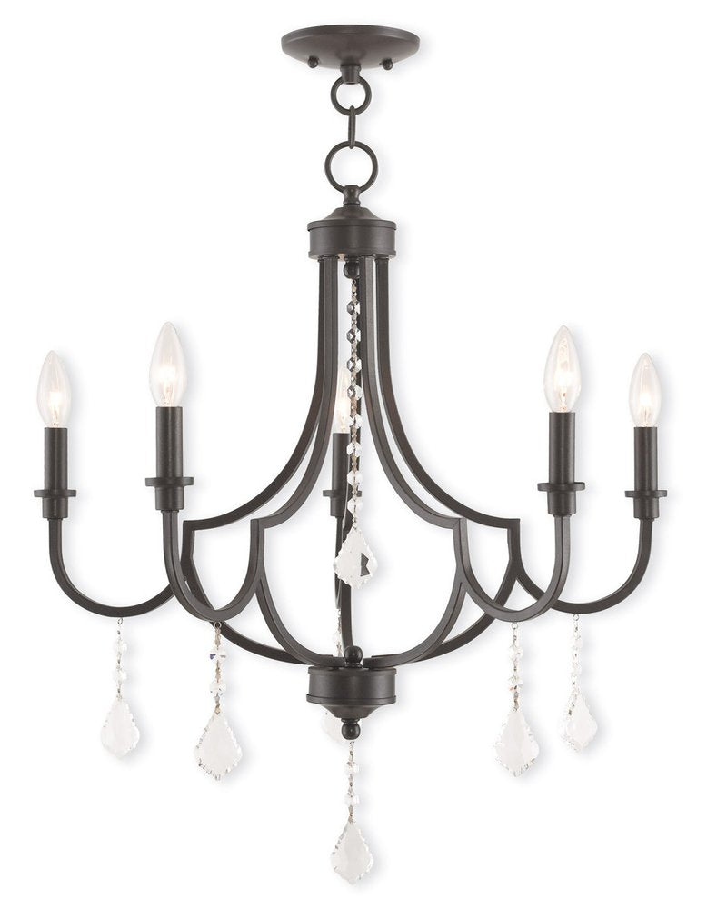 Bronze Five Light Metal Dimmable Chandelier With Shades