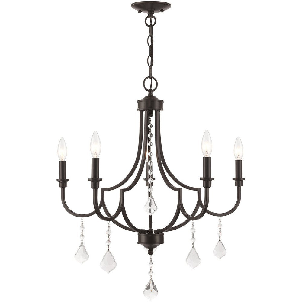 Bronze Five Light Metal Dimmable Chandelier With Shades