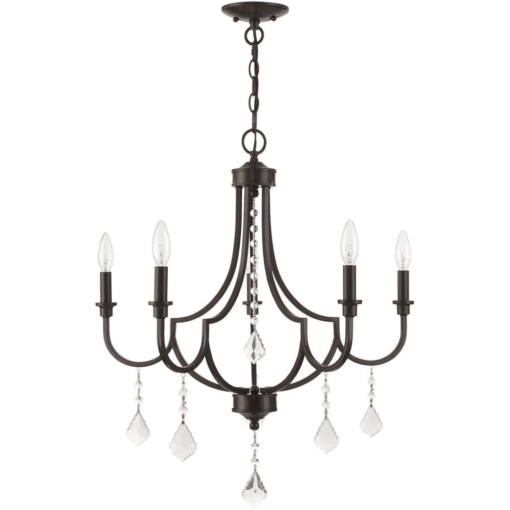 Bronze Five Light Metal Dimmable Chandelier With Shades