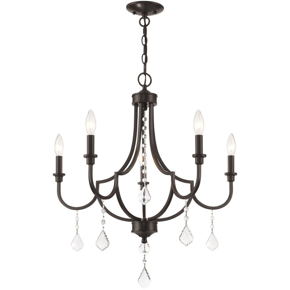 Bronze Five Light Metal Dimmable Chandelier With Shades