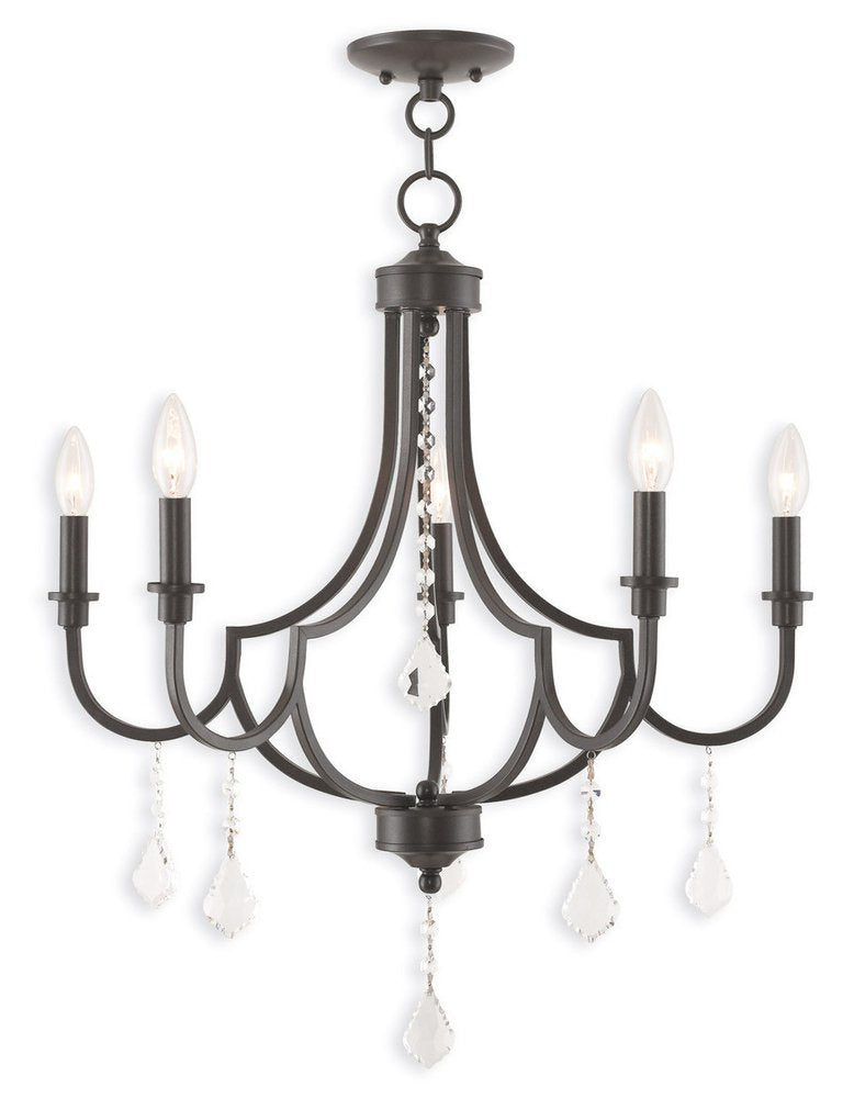Bronze Five Light Metal Dimmable Chandelier With Shades